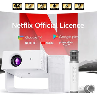 DAMI3C HT30 Portable Singing Projector | Mini Android Projector with Dual Microphones | 4K Support, WiFi, Bluetooth | Home & Outdoor Theater + Family KTV